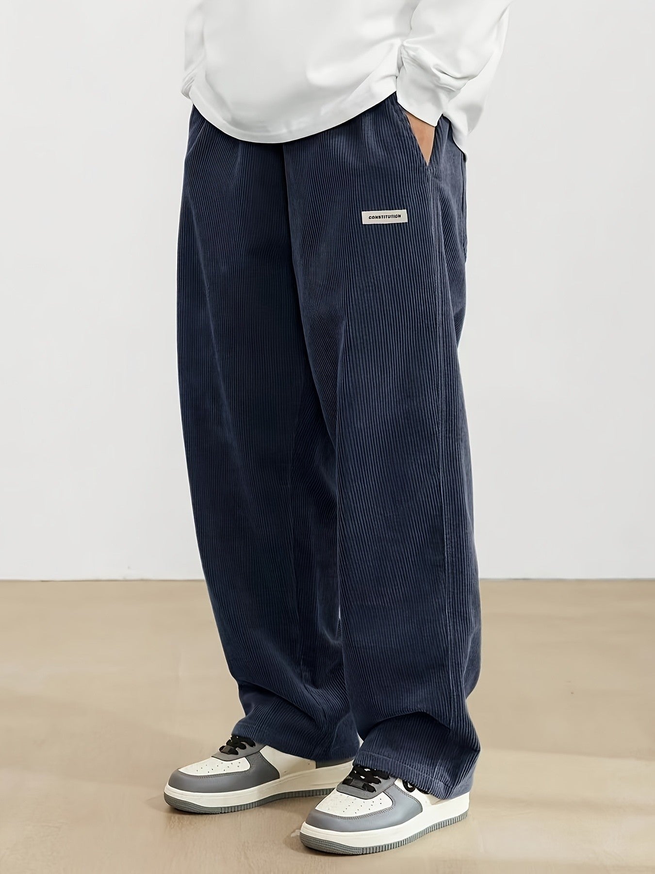 Men's corduroy loose European size hanging multi-functional casual straight leg pants, suitable for daily travel