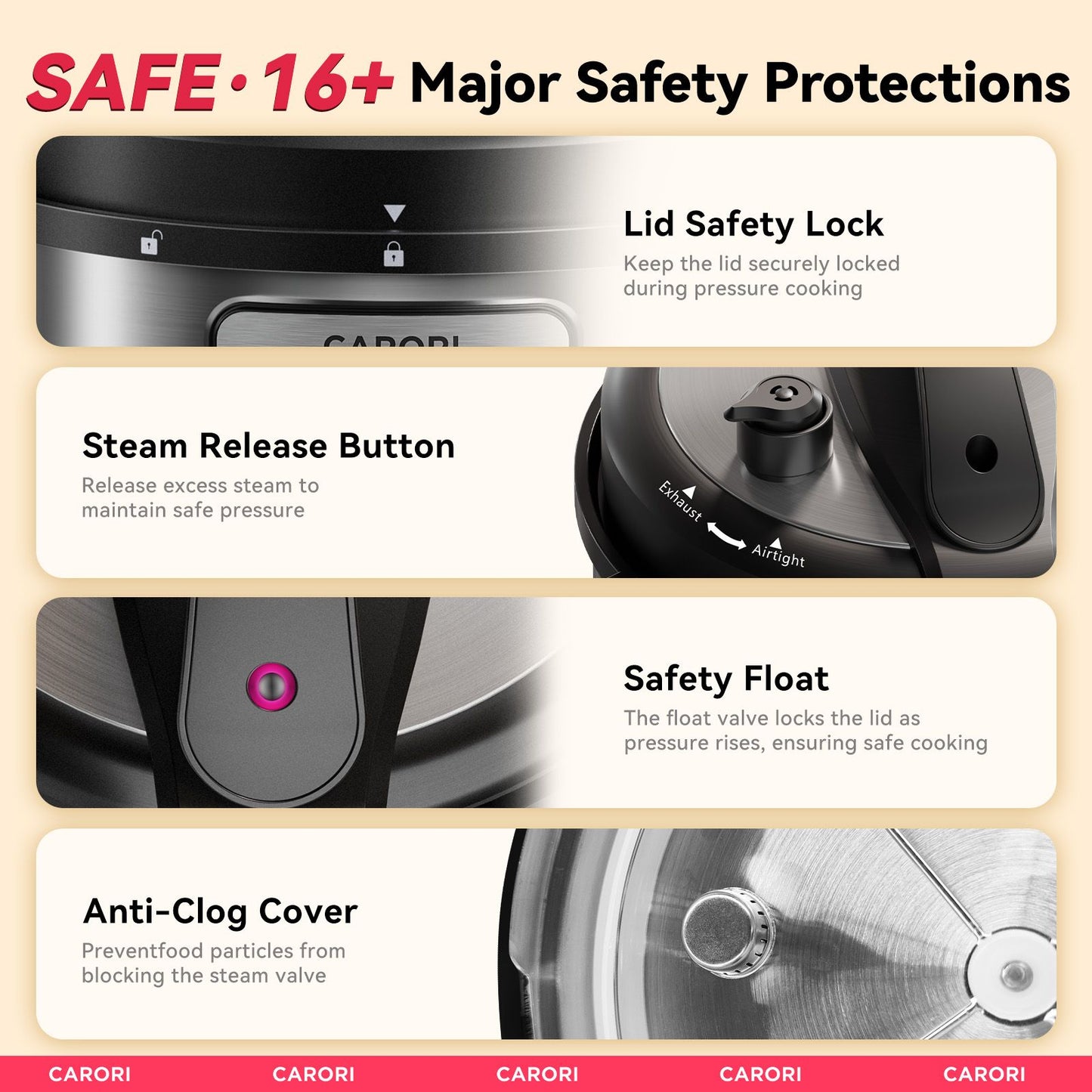 CARORI 1200W 12-in-1 Electric Pressure Cooker 8Qt, Stainless Steel Pressure Cooker, Slow Cook Rice Cooker Steamer Sauté, Yogurt