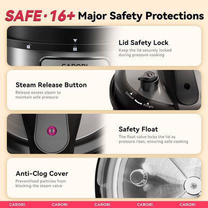 CARORI 1200W 12-in-1 Electric Pressure Cooker 8Qt, Stainless Steel Pressure Cooker, Slow Cook Rice Cooker Steamer Sauté, Yogurt