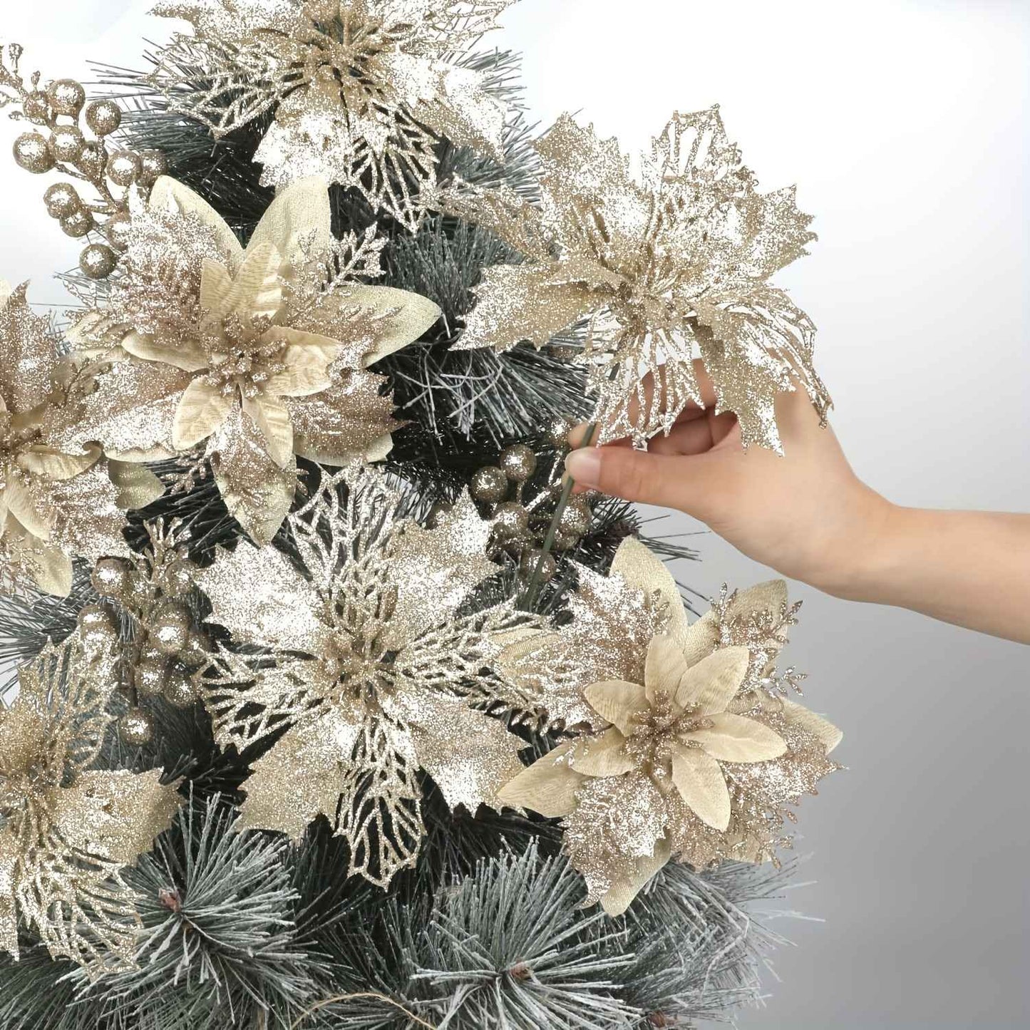 21Pcs Artificial Flowers Berry Bouquet Christmas Decoration Vase for Home Room Decor Fake Flowers Garland Ornament Accessories