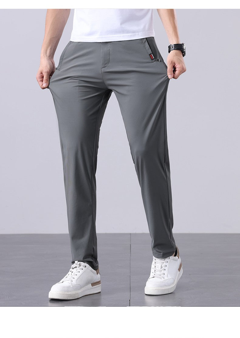Summer New Men's Ice Silk Pants Korean Y2K All Match Elastic Sweatpants Office Business Casual Fashion Straight Suit Trousers