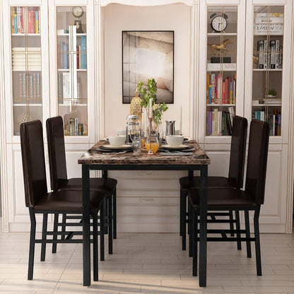 Modern 5-Piece Dining Set with Faux Marble Table and 4 Chairs