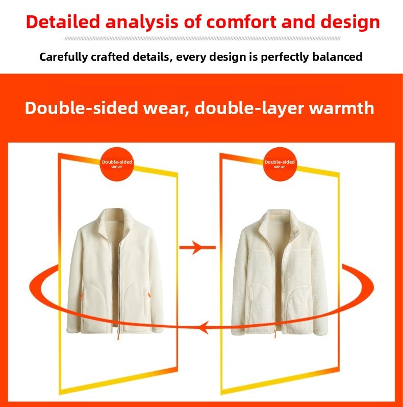 Plus Size Women's Autumn Winter Thickened Double-sided Fleece Hooded Jacket Zipper Long Sleeve Warm Outerwear Casual Style Sh...