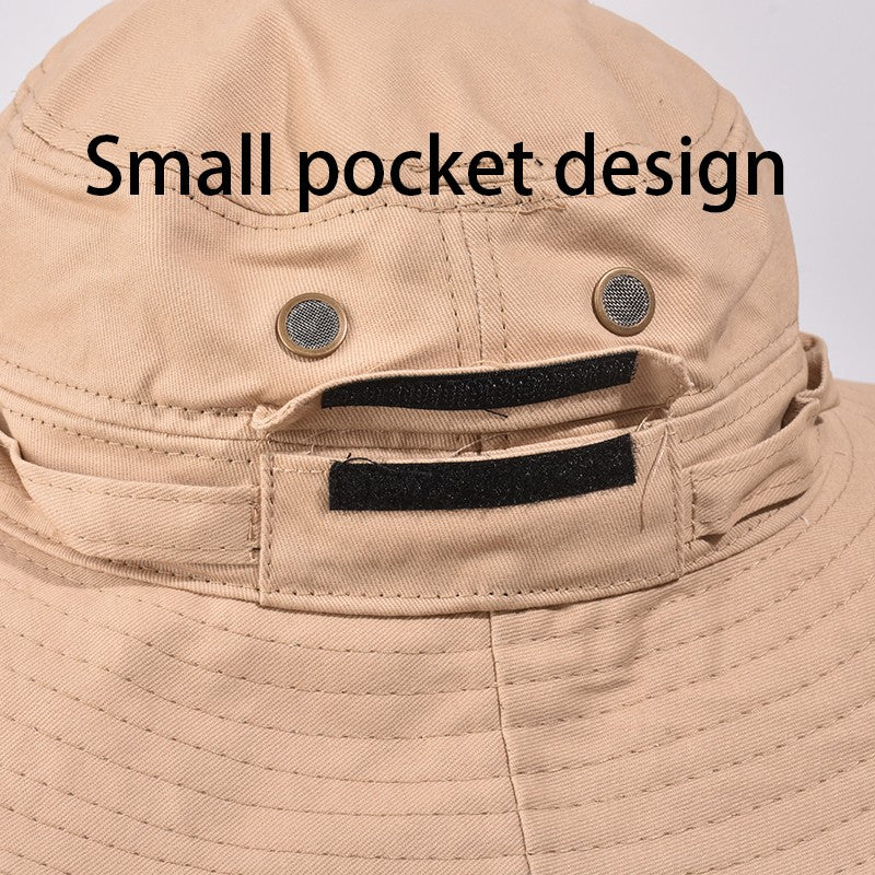 Newest Four Seasons Cotton Solid Bucket Hat with Small Pocket Fisherman Hat Outdoor Travel Sun Cap for Men and Women