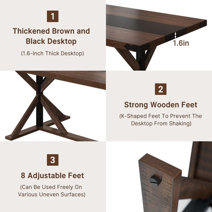 71 Inch Dining Table for 6 People, Rectangular Kitchen Farmhouse Table W/Thickness Waterproof Wood Tabletop,Long Dining Room Tab