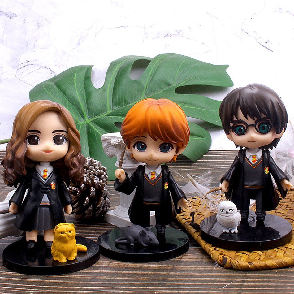 Hot 3-10 unidades/conjunto Harri Q Style Potter Posket Hermione Ron Hedwig Boneco de Vinil Brinquedo Decoração de Bolo Carro Modelo PVC Boneca Presente Brinquedos