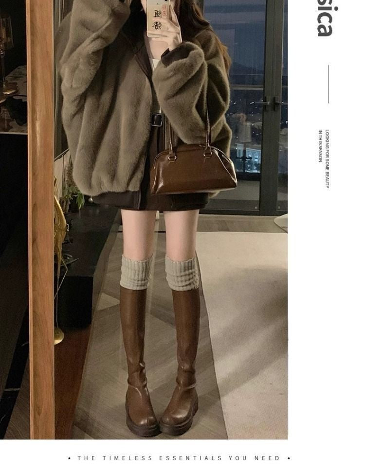 American Retro Reversible Velvet Zipper Hooded Jacket Women Winter Fashion Street Thick Loose Warm Harajuku Casual Plush Jacket