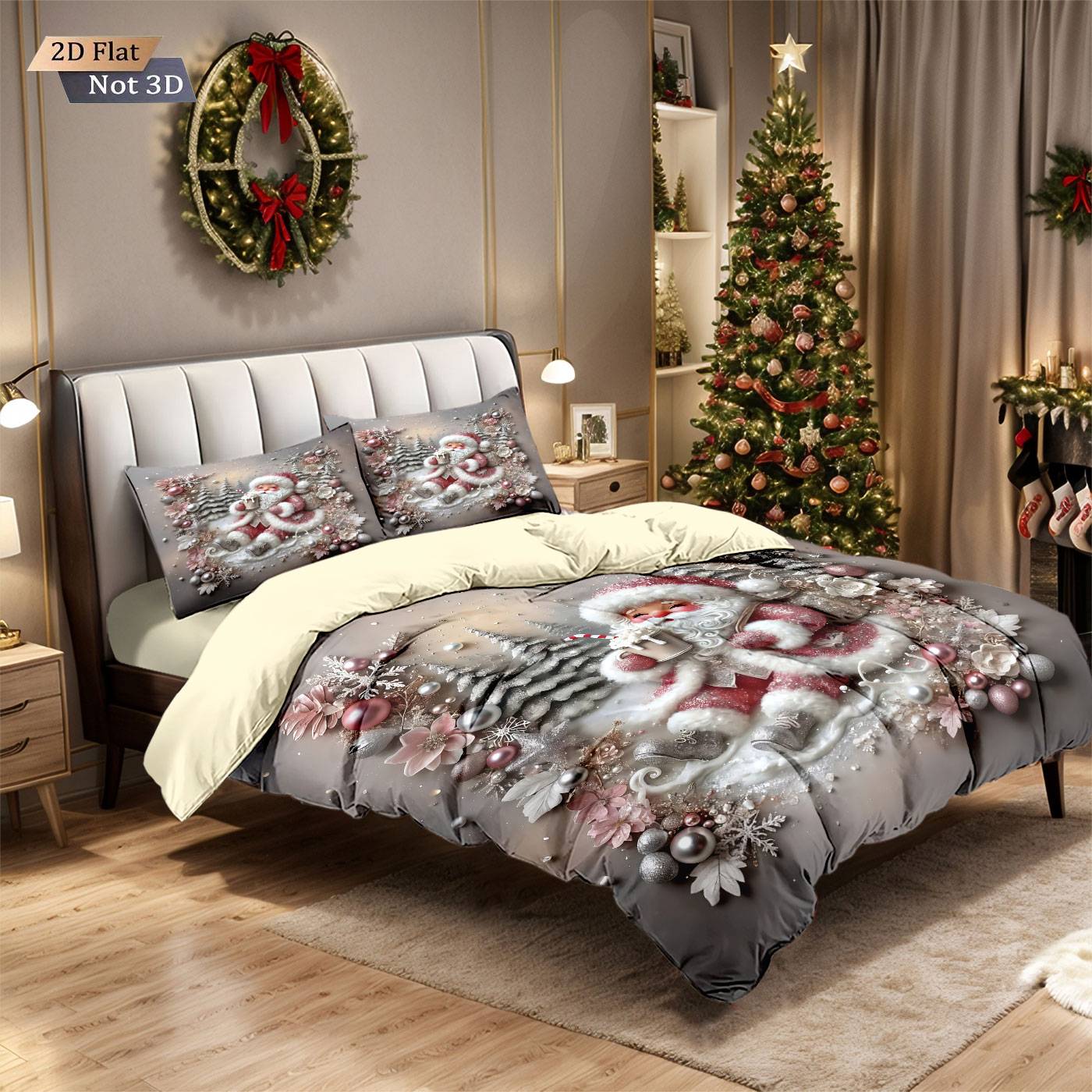 3pcs imitation relief Christmas Santa Claus Merry Christmas, print coreless bedding set multi size bedroom bedding decoration