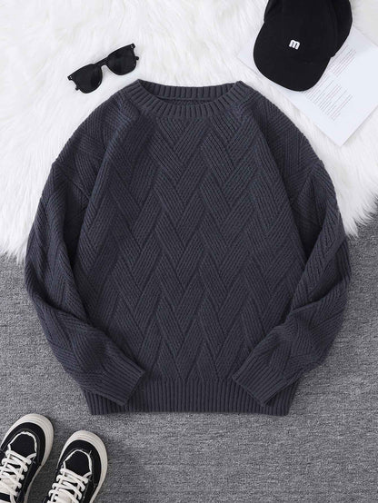 New\Japanese Style Round Neck Couple Sweater Plain Weave Style Casual Versatile Trendyy Men's Long-Sleeved Sweater Top