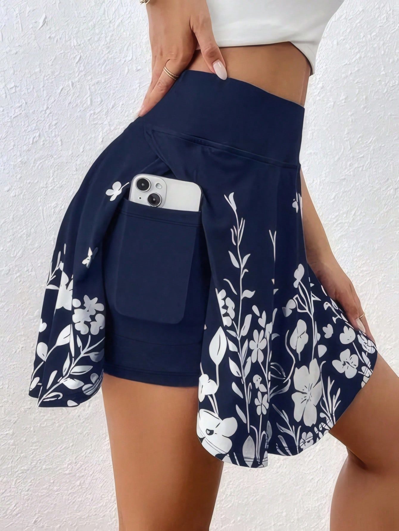 Plus Size 1XL-5XL New Women's Fashion High-Waisted Skirt Pants Phone Pocket Simple Floral Print Ladies Casual Shorts ?