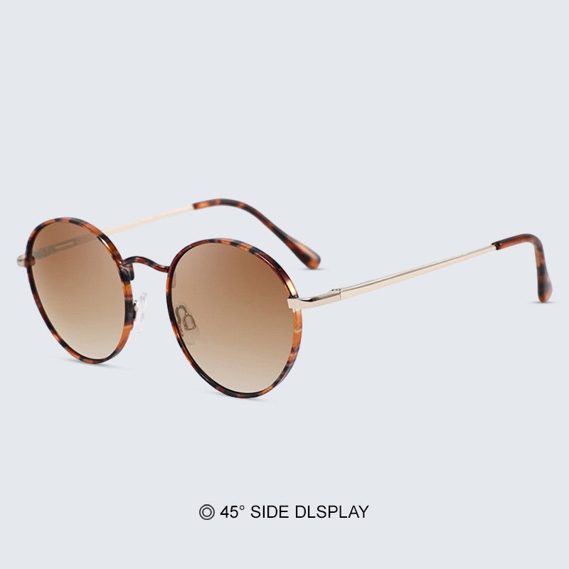 Óculos de Sol Femininos Modernos com Armação Redonda de Metal Polarizados de Grife da Moda UV400