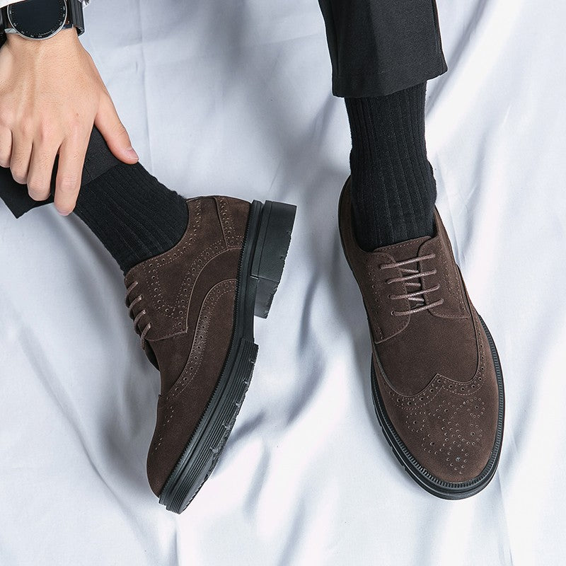 New 46 large size abrasive leather Brock carved business dress shoes for men round head lace-up casual shoes