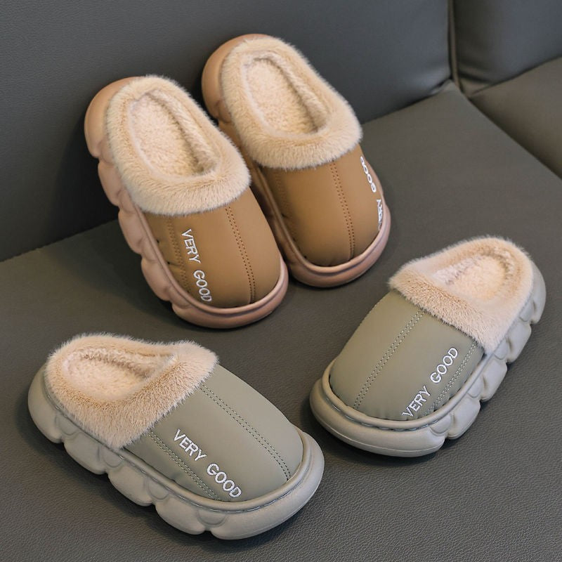 Waterproof Anti-Slip Kids Slippers Winter Warm Plush House Shoes for Boys Girls Indoor Outdoor Home Use