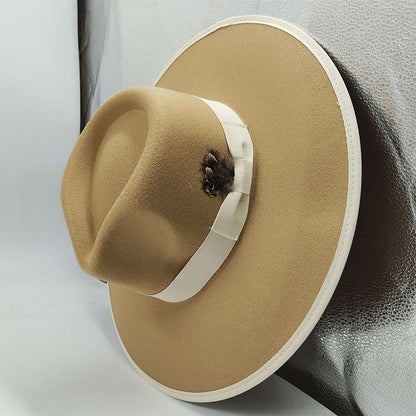 Chapéu Fedora Pintado à Mão Masculino e Feminino Chapéu Panamá Moda Primavera Outono com Pena Envolta Chapéu Fedora de Lã com Aba Grande
