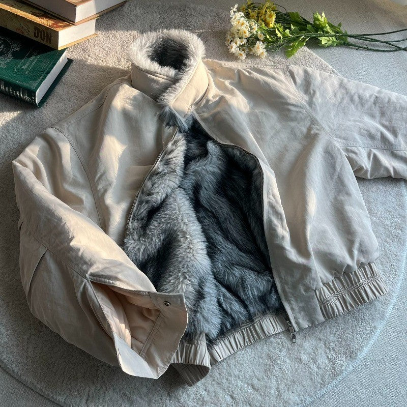 2025 Winter New Fashion Mountain Carving Imitation Wolf Fur Coat Men and Women Y2K Harajuku Hip-hop Pop Bomber Jacket Cleanfit