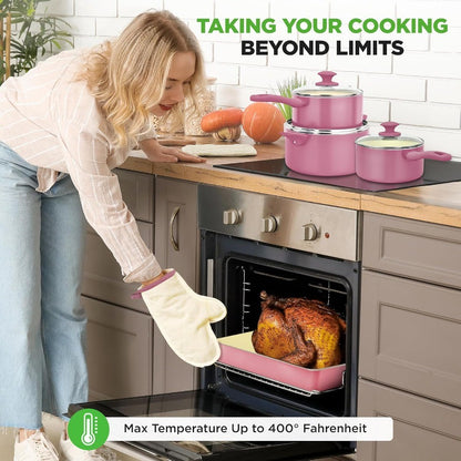 Conjunto de Panelas e Utensílios de Cozinha 54 Peças Completo Antiaderente Cerâmico com Utensílios, Assadeiras e Conjunto de Facas - Gás, Elétrico e Indução