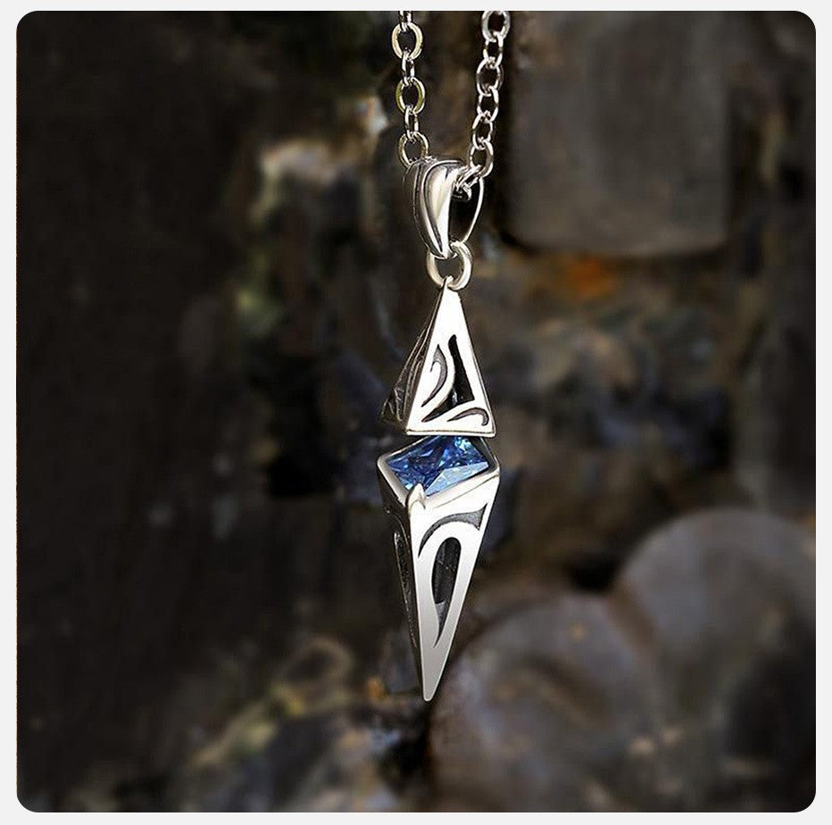 Vnox Stylish Blue Stone Necklaces for Men, Stainless Steel Cube Geometric Pendant Collar Jewelry, Birthday Party Gifts for Him