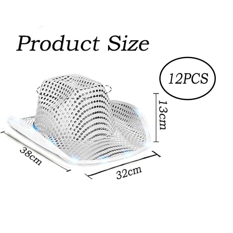 12/24/36/48pcs Light Up Cowboy Hat Silver Cowboy Hat Light Up Cowboy Hats Bulk Wedding for Dancing Party Led Hat Role Play Props