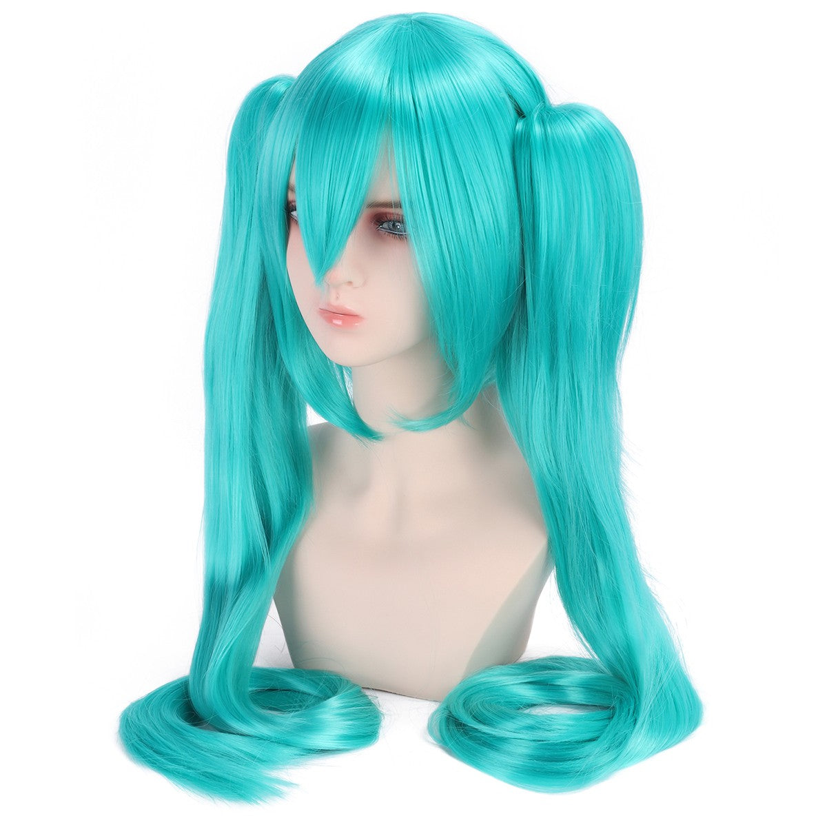 Peruca para cosplay da Hatsune Miku, clipe de boca de tigre multiuso, peruca de rabo de cavalo duplo de 120 CM, azul lago azul-esverdeado