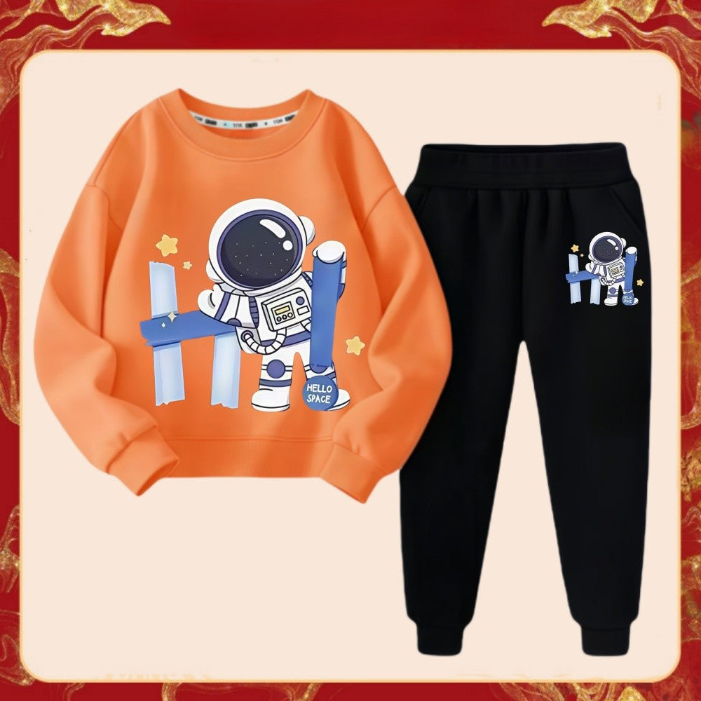 Spring Children Boy Clothes Set Kid Girls Letter Printed Sweatshirts Pullover Top And Pants 2 Piece Suit Astronaut Tracksuits