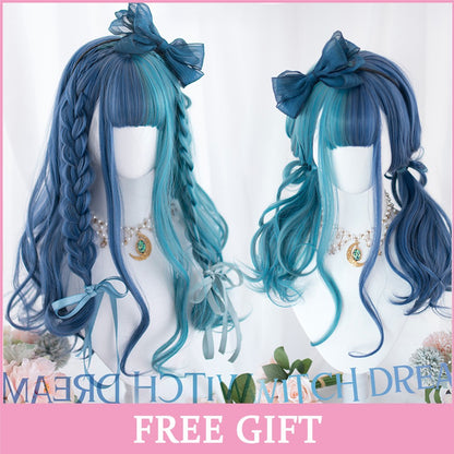 LM? Peruca de cosplay branca ombre de ondas corporais longas, perucas sintéticas resistentes ao calor, perucas Lolita naturais de parte média para mulheresW