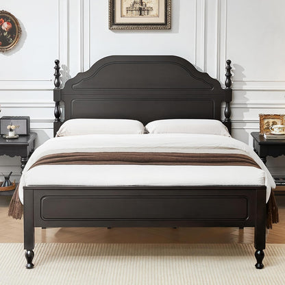 Solid Wood Queen Bed Frame, Stable & Sturdy Queen Size Bed Frame with 50" Tall Headboard and Footboard, Heavy Duty Wood
