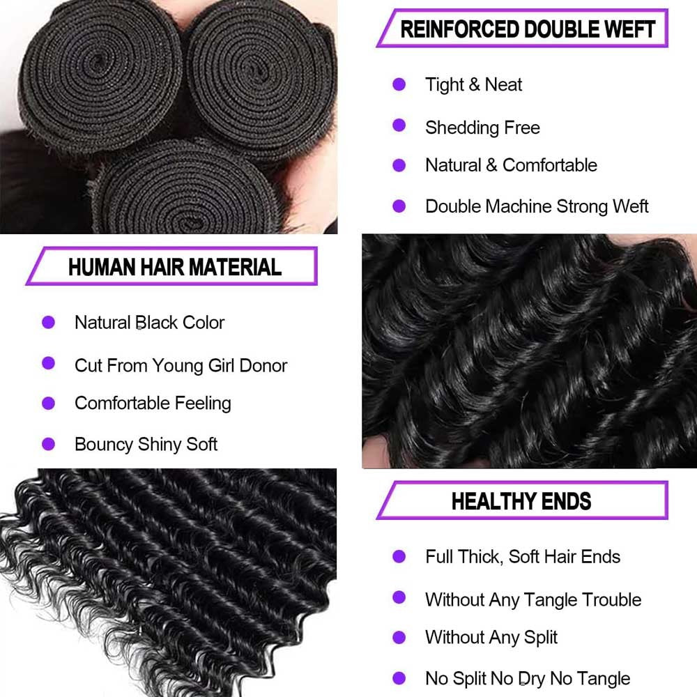 Brazilian Virgin Deep Wave Bundles 100% Unprocessed Deep Curly Human Hair 1 3 4Bundles Grade Deep Wave Human Hair Natural Color