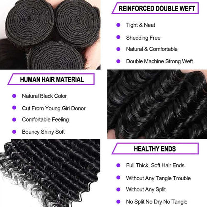Brazilian Virgin Deep Wave Bundles 100% Unprocessed Deep Curly Human Hair 1 3 4Bundles Grade Deep Wave Human Hair Natural Color