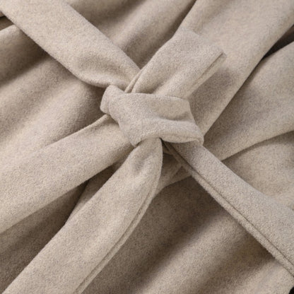 Elegant Faux Fur Cuffs Woolen Coat With Belt For Women Fashion Lapel Long Sleeve Lace Up Maxi Jacket Lady 2025 Autumn Outerwear