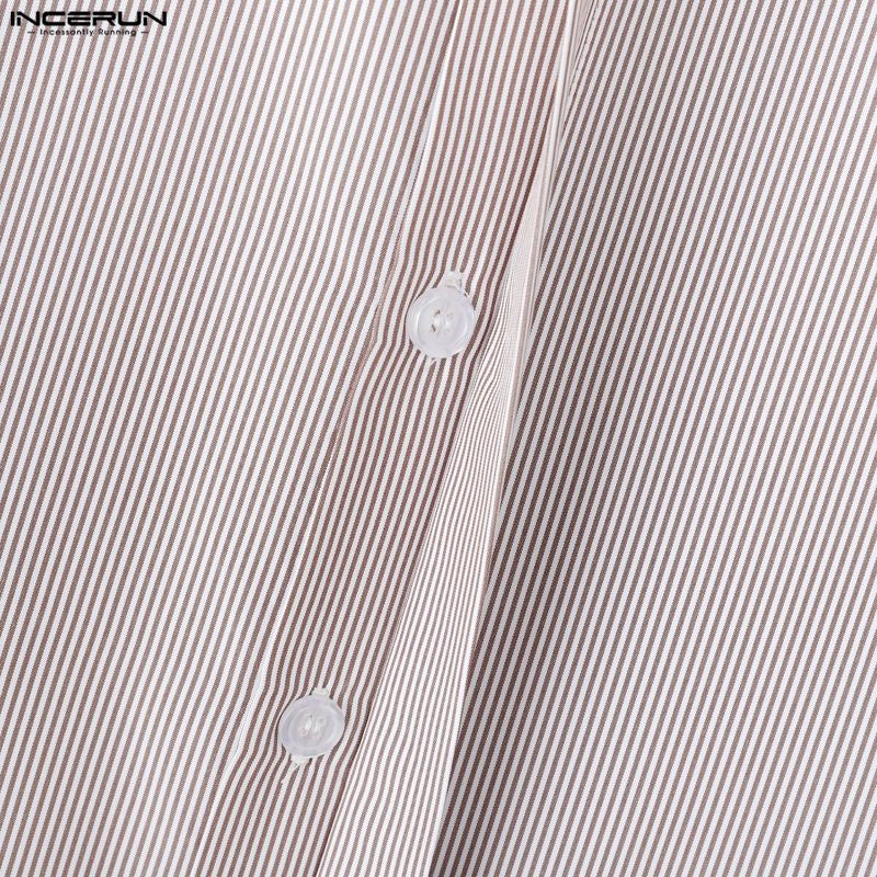 INCERUN Men Shirt Striped Lapel Long Sleeve Loose Casual Men Clothing Streetwear 2025 Korean Style Fashion Crop Tops Men