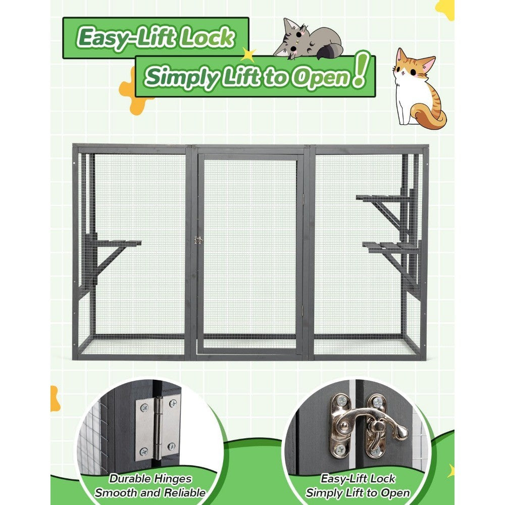Gaiola Externa à Prova de Intempéries para Gatos, Catios Grandes de Madeira com 3 Plataformas, Casas para Gatos de Jardim, Espaço Fechado de 71L