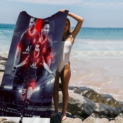 Toalha de Praia Estampada de Microfibra M-Messi, Estrela do Futebol, para Montanhismo, Yoga, Praia, Natação, Corrida, Absorvente e Macia