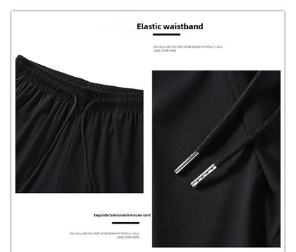 Men's solid color pants summer ice silk elastic quick drying loose sports pants suitable for casual and business wear M-8XL