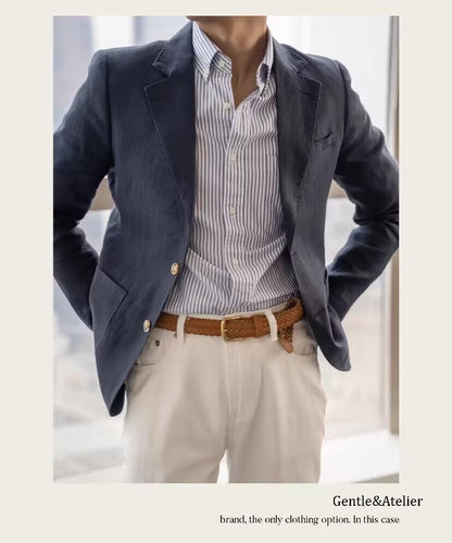 Summer Linen Casual Breathable Men's Lightweight Breathable Slim-Fit Blazer Vintage Italian Style Trendy