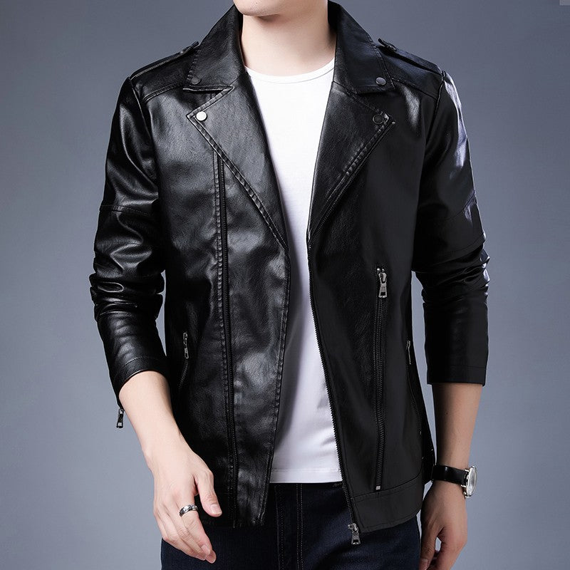 Men's Black PU Leather Jacket Men's  Zipper Leather Jacket Vintage Men's Leather Jacket Men's Leather Motorcycle Jacket