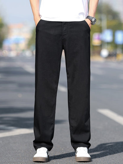 Loose Wide-leg Men's Thin Jeans Lyocell Soft Drape Fabric Comfort Trousers Spring Summer Fashion Brand Washing Denim Pants