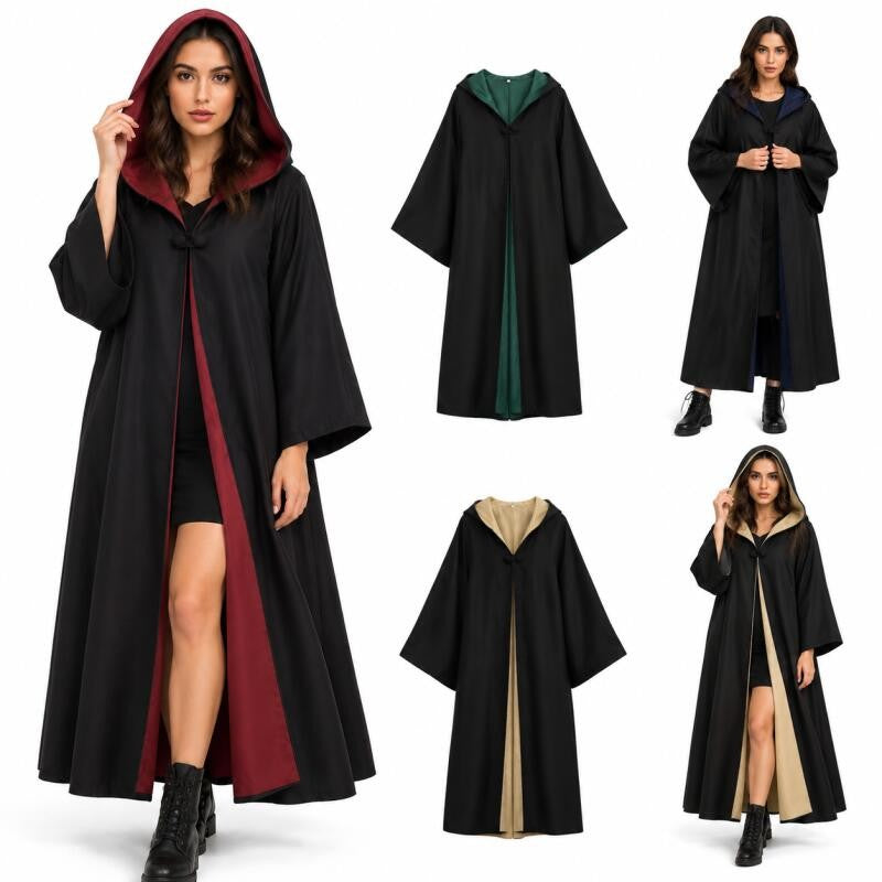 Hooded Wizard Robe Cloak Unisex Halloween Cosplay Costume Long Cape with Multi-Color Lining for Adults Carnival Party Outfits