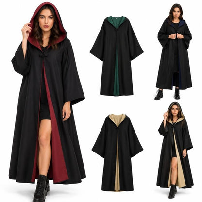 Hooded Wizard Robe Cloak Unisex Halloween Cosplay Costume Long Cape with Multi-Color Lining for Adults Carnival Party Outfits