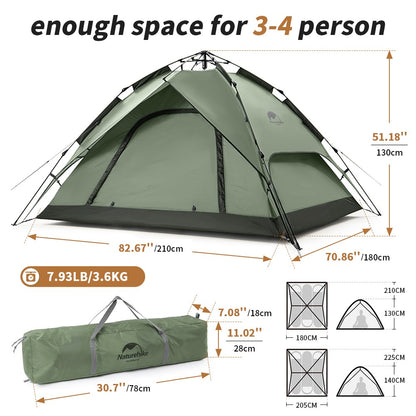 Naturehike Camping Automatic Tent One Touch Waterproof Roof Top Tents Double Door 3 Person Tent Outdoor Beach Fish Shelter Tent