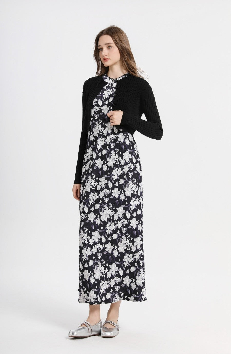 AS 2025 spring summer elegance satin dress + knitted top match set maxi floor le