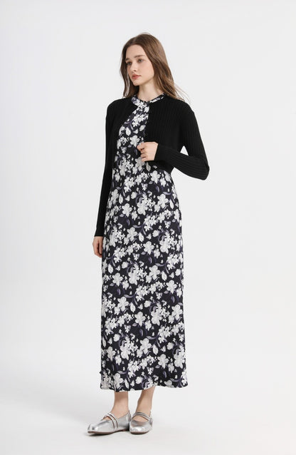 AS 2025 spring summer elegance satin dress + knitted top match set maxi floor le