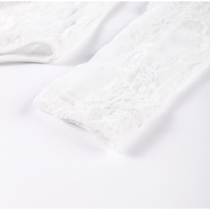 Women Crop Top Sheer Lace Bodysuit Short-Sleeve Layered 2025 Fashion Summer Sexy Outfit Trendy Party Chic Edgy Hot Lady Vestido