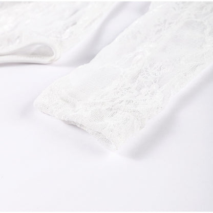 Women Crop Top Sheer Lace Bodysuit Short-Sleeve Layered 2025 Fashion Summer Sexy Outfit Trendy Party Chic Edgy Hot Lady Vestido