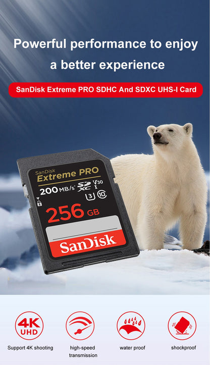 Cartão SD SanDisk 32 GB SDHC 64 GB 128 GB 256 GB Cartão SDXC Cartões de memória C10 Velocidade de leitura de até 200 MB/s U3 V30 Cartões Flash 4K UHD para Câmera