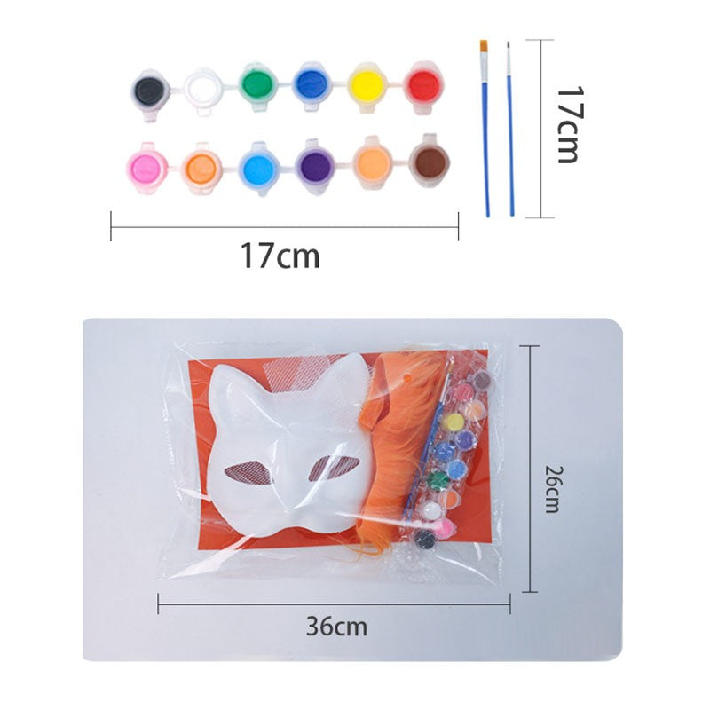 DIY White Pulp Mask Kit Fun Therians Mask Fox Cat Mask Children's Handmade Graffiti Half Face Mask for Masquerade Cosplay Party