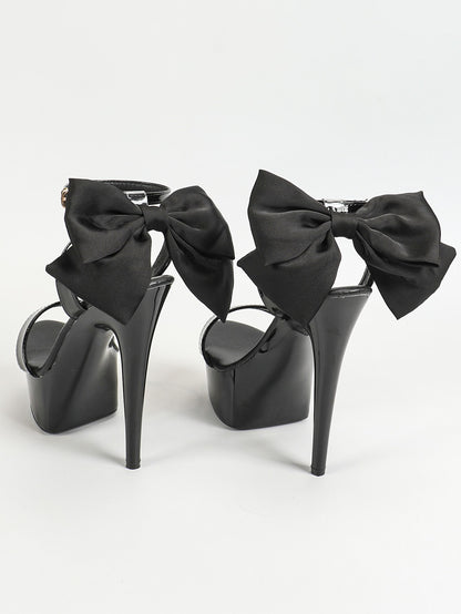 15CM Stiletto Runway Model Shoes 2024 New Summer Party Dress High Heels 5CM Platform Black Pole Dance Shoes Ladies Bow Sandals