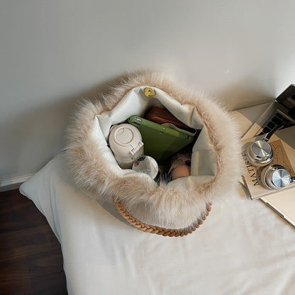 LEFTSIDE Faux Fur Women Shoulder Bags 2025 Luxury Brand Designer Plush Handbags and Purses Soft Warm Winter Underarm Bag