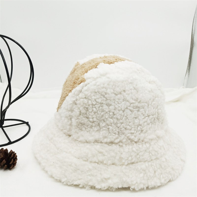 Women Appa Bucket Hat Lamb Wool Hat Winter Warm Fishing Caps Faux Fur Arrow Symbol Printed Bucket Hat for Men Tide Flat Top Hats