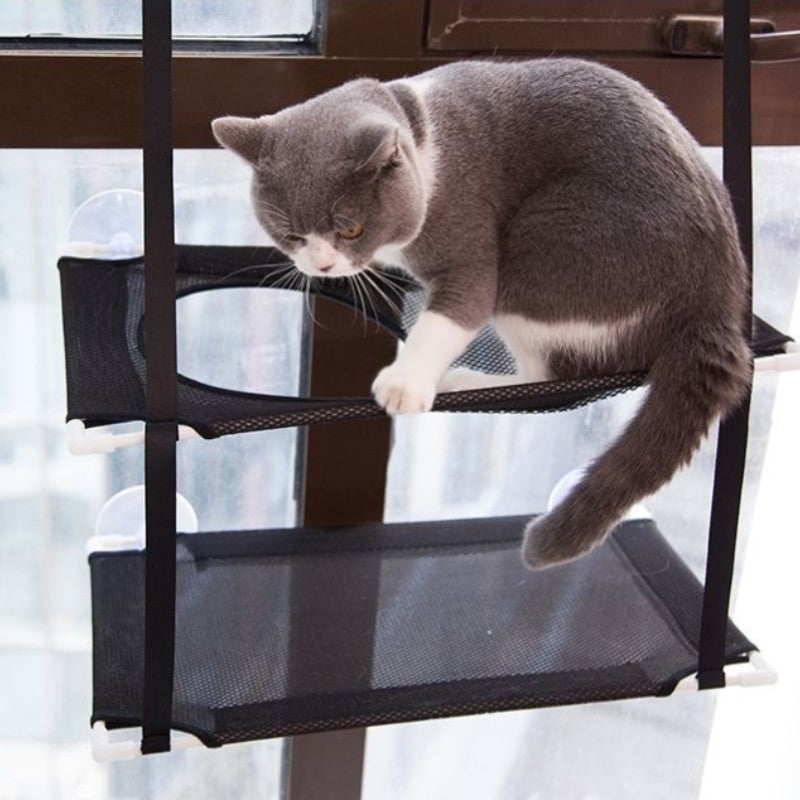 Rede de Gato para Janela Cama para Gatinho Cadeira de Sol Nicho Suspenso Sofá de Gato Túneis de Dois Andares Ventosa para Parede Cama Suspensa para Animais de Estimação de Inverno