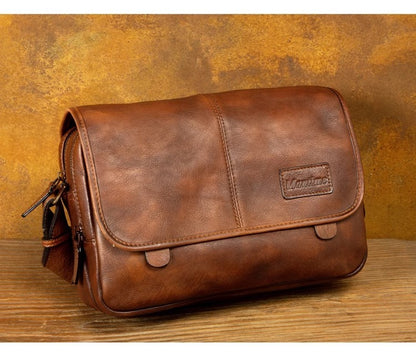 Leather shoulder bag men's messenger bag casual men's bag tide brand high-capacity leather messenger bag tooling backpack.